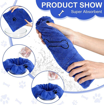 Chumia 8 Pcs Dog Towels for Drying Dogs Cats Pet Towels Bulk Puppy Microfiber Fast Drying Paw Bath Bathing Supplies Absorbent for Medium Pets(40 x 24 Inch,Dog Paw and Bone,Dark Blue)