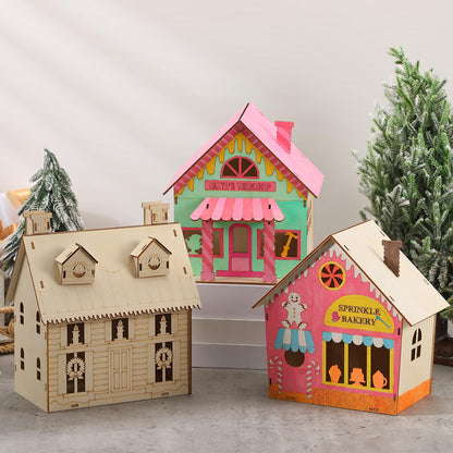 Thyle 6 Pcs DIY Wooden Christmas Gingerbread House Paints Kit, Unfinished Paint and Sip Kit Wooden 3D Holiday House for Adult Craft with Glitter Glue Paint Pen for Christmas Girl Night Art Favor Decor