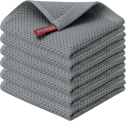 Kitinjoy 100% Cotton Kitchen Dish Cloths, 6 Pack Waffle Weave Ultra Soft