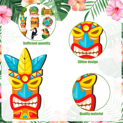 Geelin 36 Pcs Summer Wood Hanging Ornaments for Tree Christmas in July Mini Tree Decorations Hawaiian Beach Wooden Pendant Decorations with String for Luau Party Supplies(Aloha)