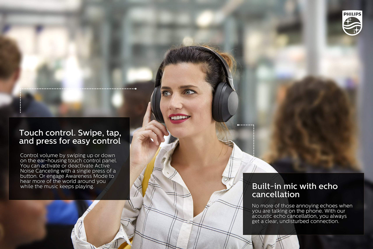 Philips PH805 Active Noise Canceling (ANC) Over Ear Wireless Bluetooth Performance Headphones w/ Hi-Res Audio, Comfort Fit and 30 hours of playtime (TAPH805BK)