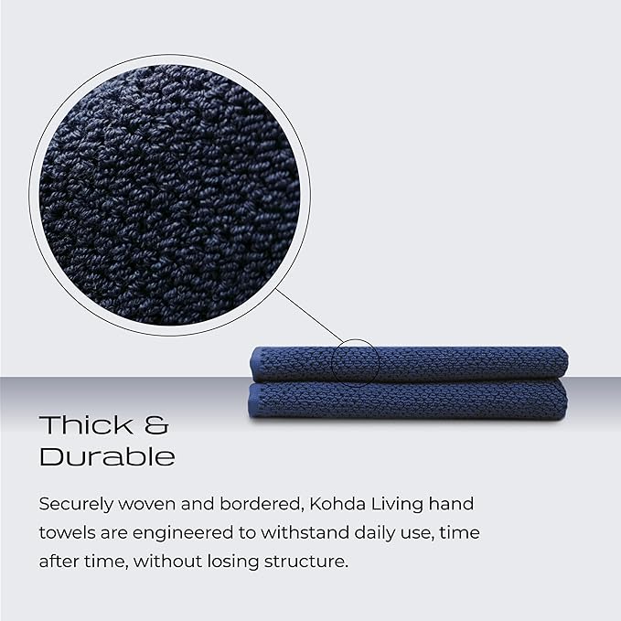 Luxury Silver-Infused Navy Blue Hand Towel Set of 2, 23.6"x17.7"