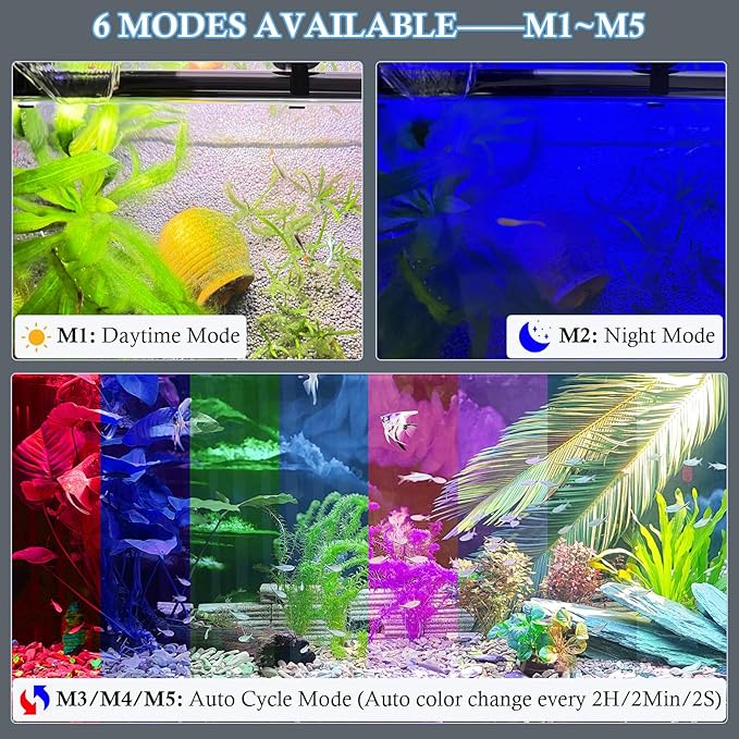 FEDOUR 11in Submersible Aquarium LED Light, 24/7 Mode Aquarium Lights with Full Spectrum RGBW LEDs, IP68 Waterproof Fish Tank Light with Dimming, Timming and Color Adjustable