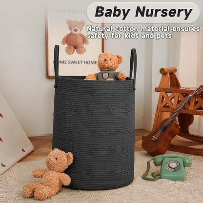 Large Woven Laundry Basket Hamper, 80L Cotton Rope Storage Bin