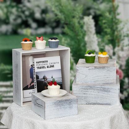 WEASATRY 4 Pieces Wooden Cake Stands,Antique White Cupcake Stands for Display,12 inches Square Wooden crates,Wood Display risers for Wedding,Birthday Party,Christmas,etc. (Antique White)