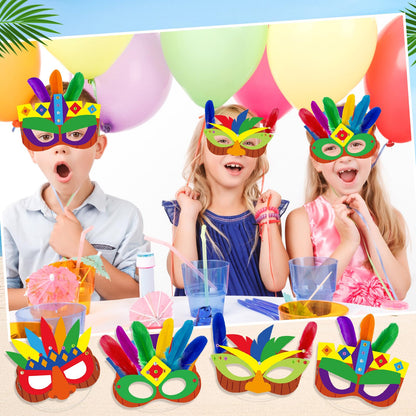 Cinrobiye 24 Pack Luau Party Crafts DIY Tropical Tiki Mask Craft Kit Bulk Hawaiian Summer Beach Party Favors Aloha Night Decorations Maui and Moana Arts and Crafts Dress-Up Supplies