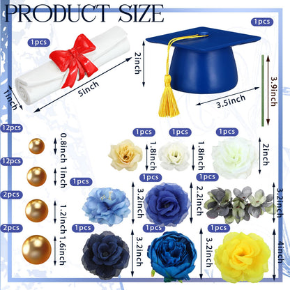 Wavwavw 50 Pcs Resin Graduation Cake Topper Class of 2026 Cap and Diploma Gold Balls Kit Congrats Grad Cake Decorations for Master Graduation Party Middle High School Supplies(Blue)