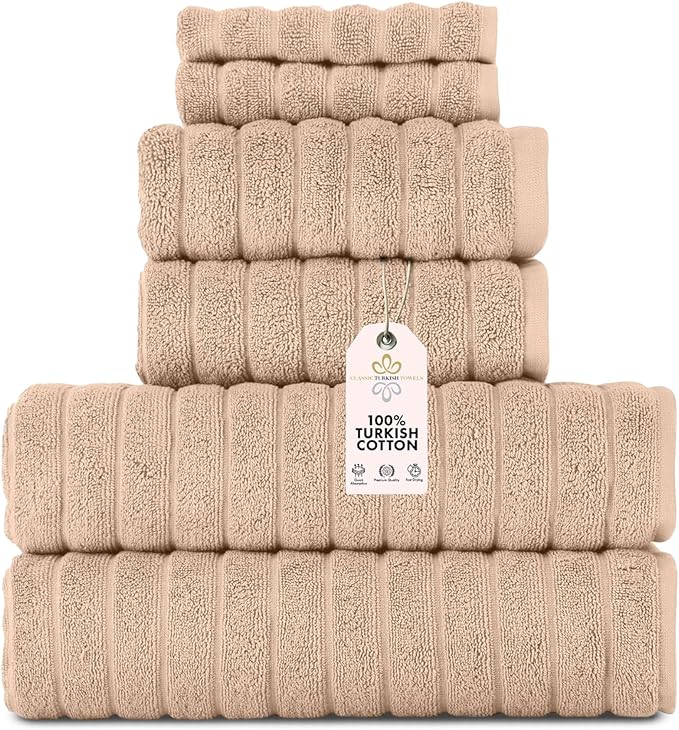 Classic Turkish Towels CTT Luxury 6 Piece Towel Set, 100% Turkish Cotton