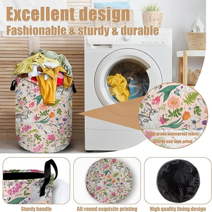 Bunny Rabbit Laundry Basket, Foldable Rabbit Flower Laundry Hamper Tote Bag