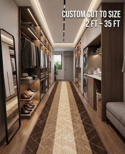 BestHomeCustom Hallway Runner Rug Brown-Beige Color 31 Inch Wide Custom Size Non-Slip Rubber Backing 7 Feet x 31 Inch