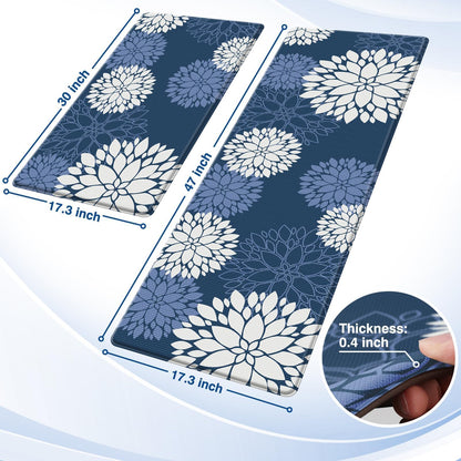 SofterCharm Kitchen Mats, 2PCS Non-Slip Cushioned Rugs, Anti-Fatigue Waterproof Floor Rug, Washable Standing Desk Mat, Home Laundry Office Apartment Decor and Accessories (17.3" ×47" +17.3" ×30"-Blue)