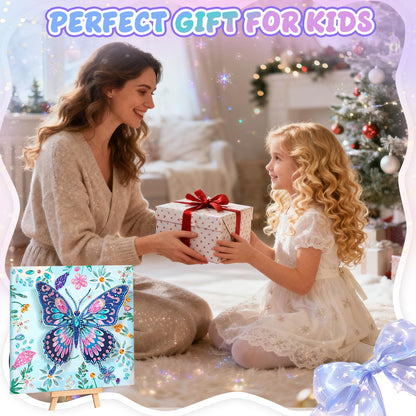 Arts and Crafts for Kids Ages 8-12, Diamond Art Kits for Kids, Birthday Gifts for 6 7 8 9 10 11 12 Years Old Girl, Gem Art Butterfly Kit for Teen Girl, DIY Crafts Toy with Frame for Room Decor (Blue)