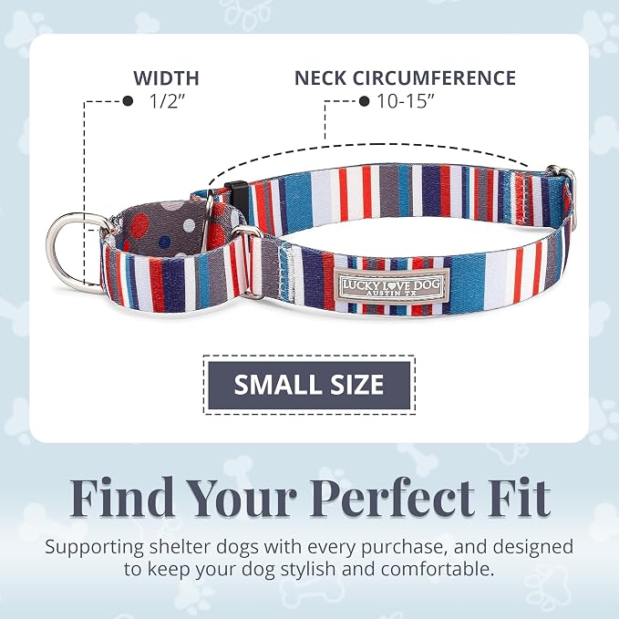 Lucky Love Dog Martingale Dog Collar - Adjustable, No-Slip, Durable, & Soft Webbing Collar for Male and Female Dogs Ideal for Training & Walking - Linus, Small