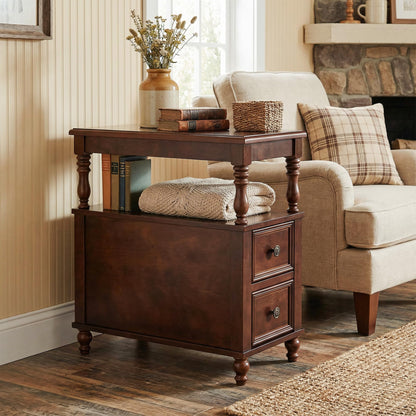 Tribesigns Cherry Finish Wood End Table with 2 Drawers, Mid-Century Wooden Slim Side Table Nightstands with Storage Shelf, Accent Table for Living Room, Easy to Assemble
