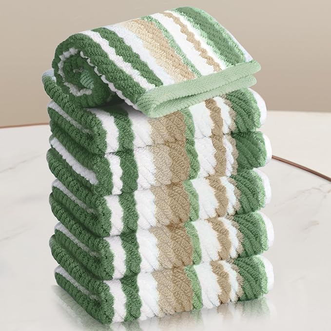 VOOVA & MOVAS Green Striped Wash Cloths