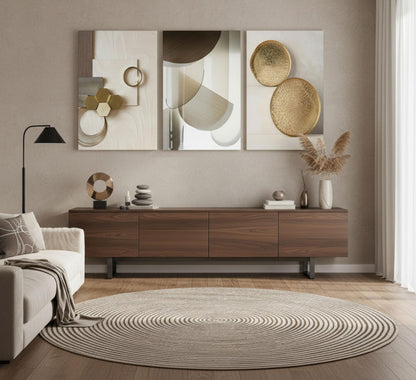 3 Pcs Abstract Gold Geometric Boho Canvas Wall Art Mid Century Modern Minimalist Aesthetic Luxury Metal Artwork Pictures Wall Decor Posters Prints for Living room Bedroom Office Home Decoration