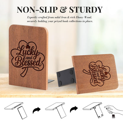 Irish Gifts, Irish Themed Bookends, Heavy Duty Wooden Bookends for Shelves Decorative(1 Pair, 4.72x6.69 Inches)