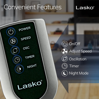Lasko Oscillating Tower Fan with Remote, Quiet Floor Fans for Bedroom, 42", Silver T42951