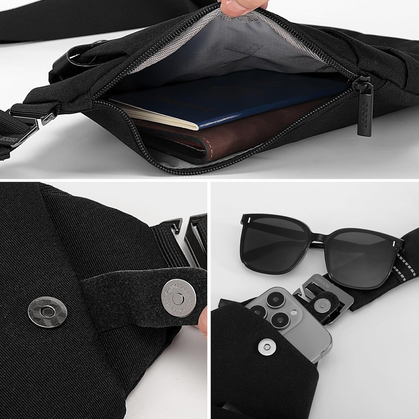 Anti Theft Crossbody Bags Sling Bag for Women Men Waterproof Wander Bag for Sports and Travel. (1.0Black, Small)