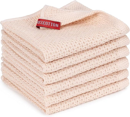 6-Pack Kitchen Dish Cloths, 100% Cotton Waffle Weave, Ultra Soft Absorbent