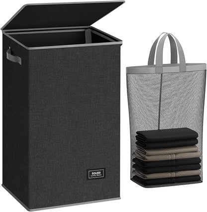 SOLEDI Laundry Hamper with Lid 90L Large & Tall Collapsible Laundry Basket