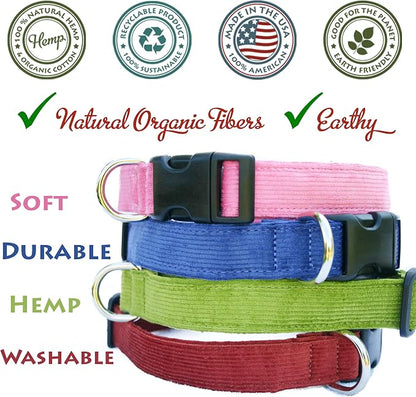 Hemp Corduroy Dog Collar - No Pattern (1" Extra Large, Avocado)