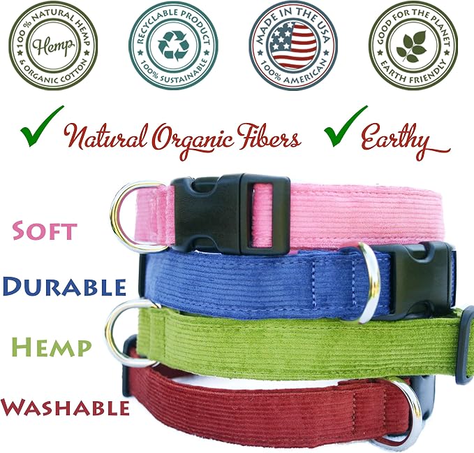 Hemp Corduroy Dog Collar - No Pattern (1/2" Small, Avocado)