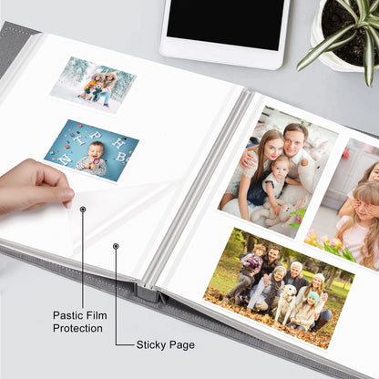 Fintie Photo Album Self Adhesive for 3x5 4x6 5x7 6x8 8x10 Pictures, 60 Sticky Pages DIY Photo Album with A Metallic Pen, Scrapbook Book for Family Wedding Anniversary Pictures, Gray