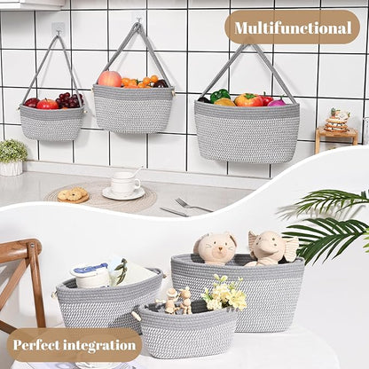Hanging Storage Baskets, Over the Door Basket, Cotton Wall Baskets Storage