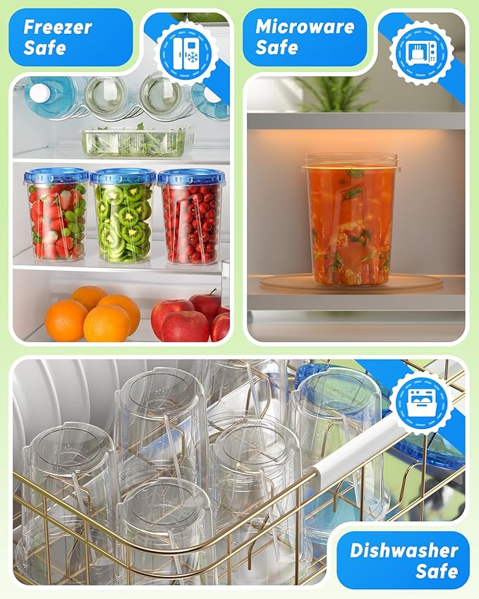6 Pack-34oz Freezer Storage Containers, Plastic Food Storage Containers