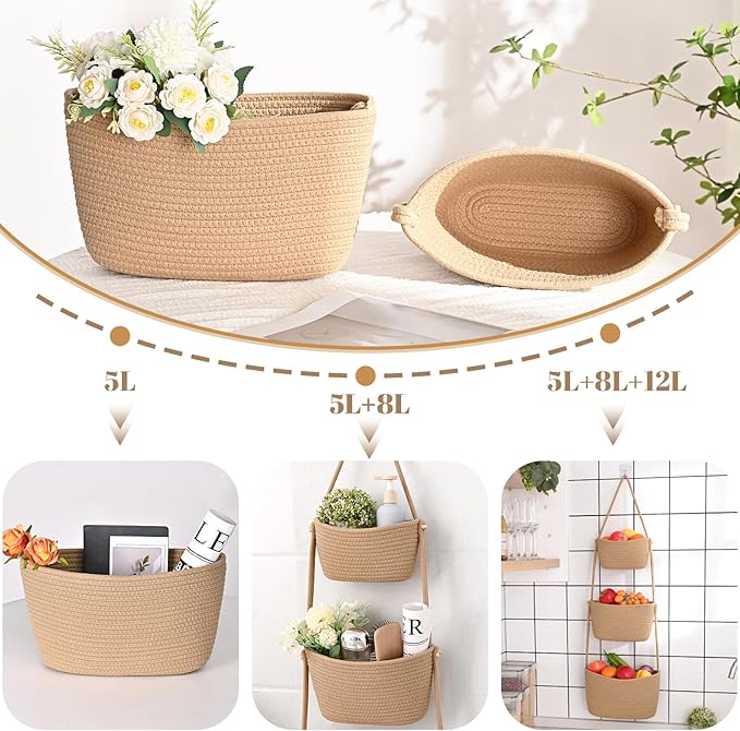 Hanging Storage Baskets, Over the Door Basket, Cotton Wall Baskets Storage