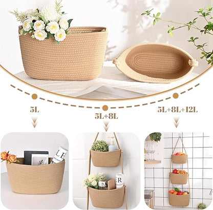Hanging Storage Baskets, Over the Door Basket, Cotton Wall Baskets Storage