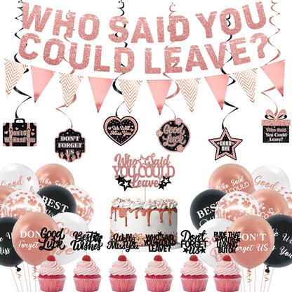 Roetyce Farewell Party Decorations, Rose Gold Who Said You Could Leave Banner Balloons Cake Toppers Hanging Swirls, Pink Going Away Retirement Leaving Party Decorations Coworker Goodbye Party Supplies