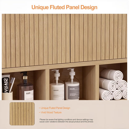 Tltaroni Bathroom Wall Cabinet,Wooden Medicine Cabinet with Fluted Doors Over The Toilet Storage Cabinet with Adjustable Shelf for Bathroom,Wood
