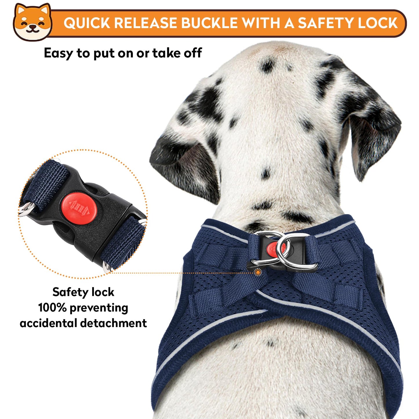 PWOD Dog Harness with Leash Set, No-Pull Step-in Reflective Pet Harness with 1 Leash Clips, Adjustable Soft Padded Easy Walk Dog Vest for Small Medium Large Dogs, Cats(Dark Blue, Large)