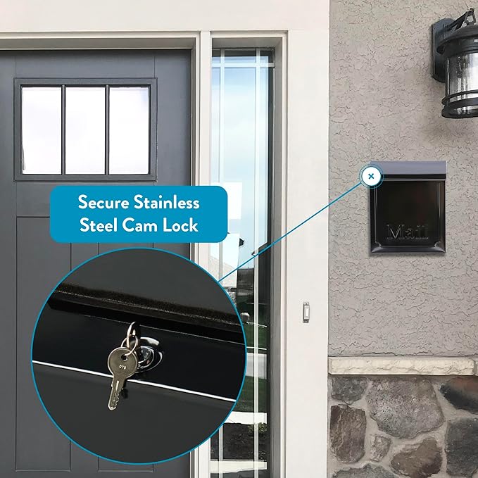 ARCHITECTURAL MAILBOXES Townhouse Vertical Small Capacity, Galvanized Steel Wall Mount Mailbox, 4.1 x 8.6 x 10.1 inches, Black | Galvanized steel build with a concealed lock and key drop box and weather-resistant outdoor construction.