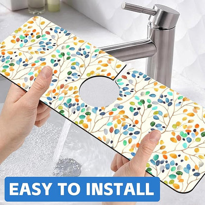 Abstract Watercolor Leaves Sink Faucet Absorbing Mat Sink Splash Guard Faucet