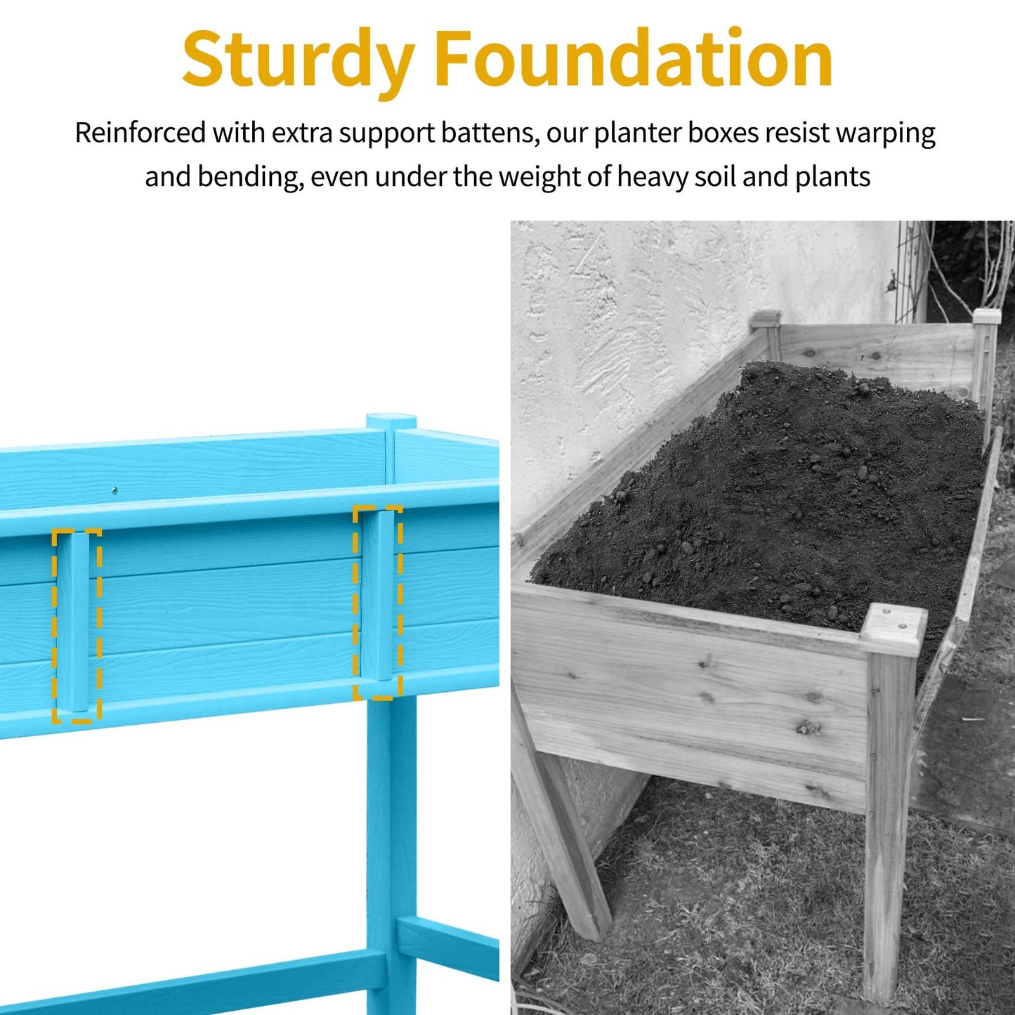 DWVO Raised Garden Bed HDPE with Wheels 47x18x31in Weather-Resistant Poly Wood Raised Planter Box Outdoor with Legs, Elevated Garden Bed for Patio Balcony Backyard, Blue