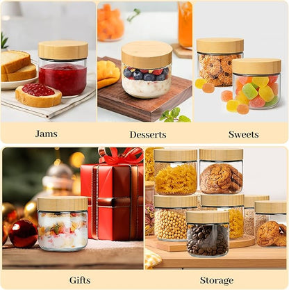 TBWIND 12 Pack 10oz Glass Jars with Bamboo Lids, Spoons, Airtight Overnight Oats Containers, Salad & Yogurt Storage, Mason Jars for Snacks, Spices, Meal Prep – Reusable