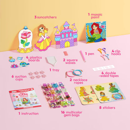 Klever Kits 16 Projects Gem Princess for Kids, Make Your Own Diamond Gem Painting Kit, Arts and Crafts for Girls Ages 6-12, Gem Craft Activities Kits, Premium Art Gift Ideas for Girls Ages 6, 7, 8+