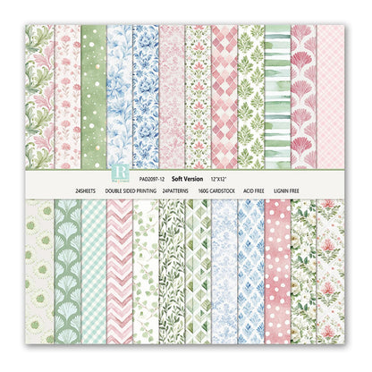 Scrapbook Paper Boho Patterned Paper for Scrapbooking, Double Sided Floral Decorative Craft Papers, MIATTCLD 24 Sheets Scrapbook Background Papers for Photo Album Journal Decor (Pink, 12x12 IN)