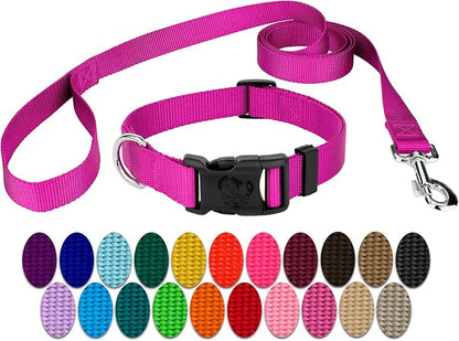 Country Brook Petz - Deluxe Nylon Dog Collar and Leash - 10+ Cool Colors (1 Inch, Large, Fuchsia)