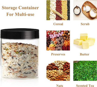 Hajoyful Plastic Jars with Lids Empty Slime Cosmetics Containers Clear Gift Food Jars Round PET Cream Jar with Black Lids Pen Labels for Kitchen Storage Spices Dry Food Body Butter Making(8OZ 32PCS)
