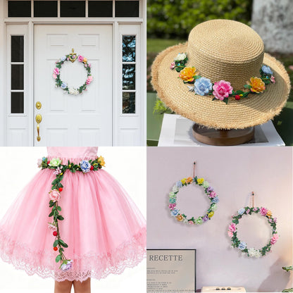 Flower Crowns Making Kit,20 Sets Make Your Own Flower Crown Crafting Kit Blooming Rose Wreath Headband and Bracelet Making Kit DIY Floral Crown Wedding Party Fairy Hair Accessories Gift for Girls