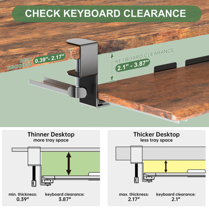 UPGRAVITY Extra Large Keyboard Tray Under Desk - Slide Out with Sturdy C-Clip Mount System, Extra Wide 31.5" (35.8" Including Clamps) x 11.8" Pull-Out Keyboard Computer Drawer, Rustic Vintage Brown