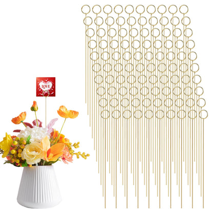 Oqqlin 100 Pcs Floral Card Holder Picks Bulk, 12 Inch Metal Wire Flower Place Card Sticks Round Picture Memo Clip Holder for Wedding, Party, Birthday, Baby Shower Supplies