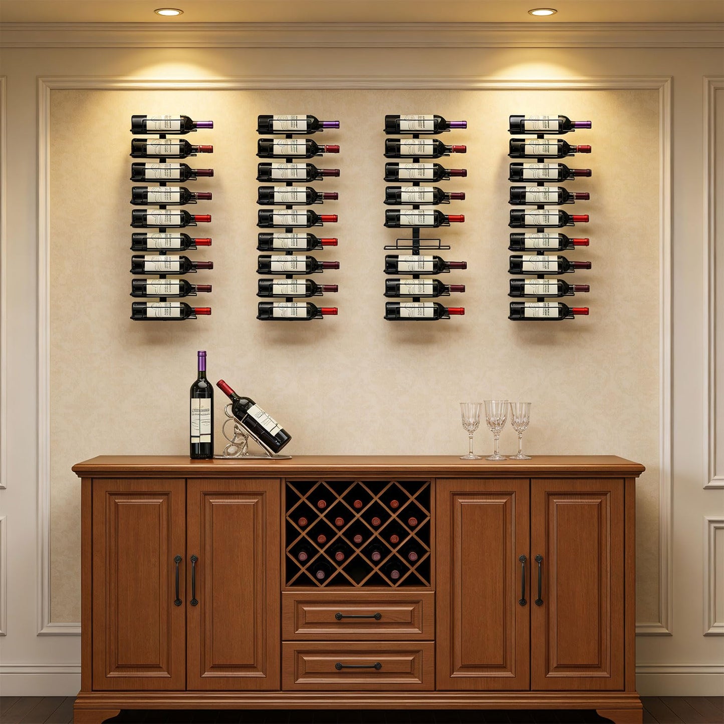 Msrorriw Wall Mount Wine Rack – 9 Bottles – Black Metal Wine Bottle Holder for Wall, Wine Rack Display for Home Bar, Kitchen