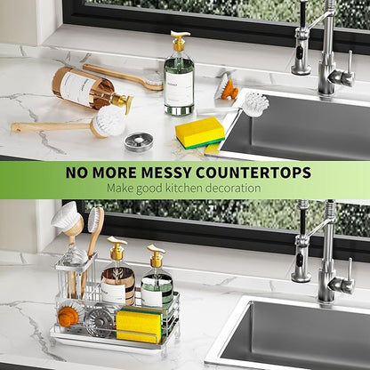 Cisily Stainless Steel Kitchen Sink Caddy Organizer, Sponge Holder