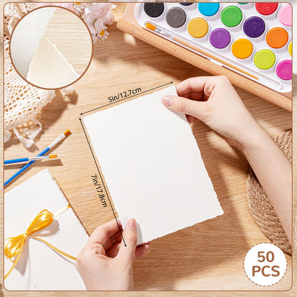 50 Sheets Deckled Edge Paper 5 x 7inch, 160 GSM Handmade Paper Rough/Textured Watercolor Paper for Wedding Invitations, Cards, Crafts