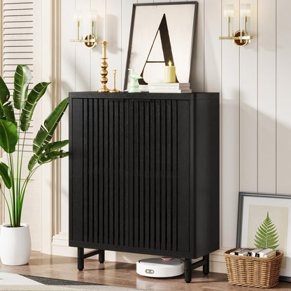 Tribesigns 6-Tier Shoe Cabinet with Louvered Doors, Large Wooden Shoe Storage Cabinet with Adjustable Shelves, Modern Freestanding Shoe Organizer Cabinet for Entryway, Hallway (Black)